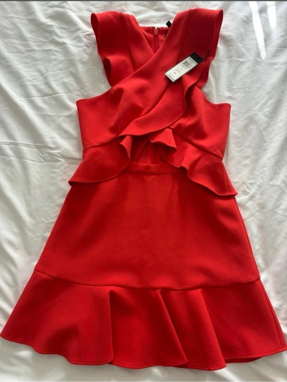 BCBGMaxAzria Red Ruffle Tiered Fit-and-Flare Dress